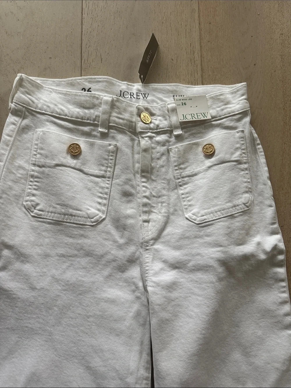 NWT J. Crew Women's White Wide Leg Slim Sailor Jeans Gold Buttons - Picture 5 of 7